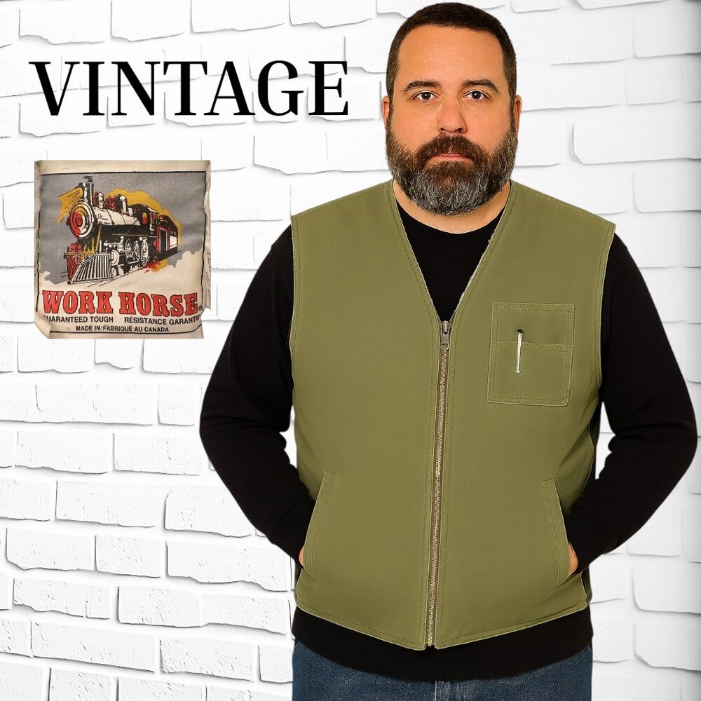 RARE COLOUR!  VINTAGE (1980s) WORK HORSE Sherpa-Lined Canvas Vest – Size 2X